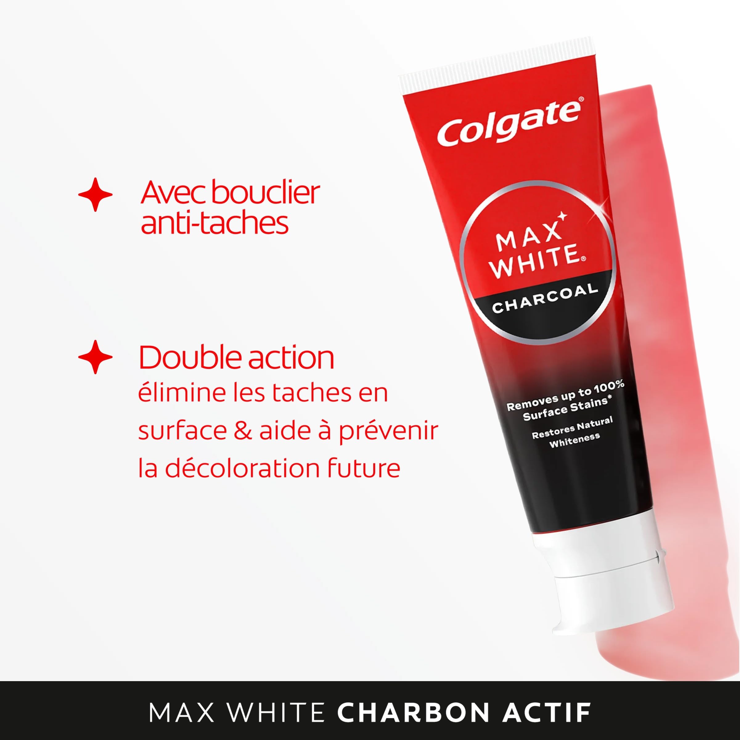 COLGATE - Dentifrice Blanchissant MAX WHITE | Dentifrice au Charbon Actif | Dentifrice Blanchissant | 99 % d'ingrédients d'origine naturelle | Dentifrice COLGATE Lot de 4 x 75ml