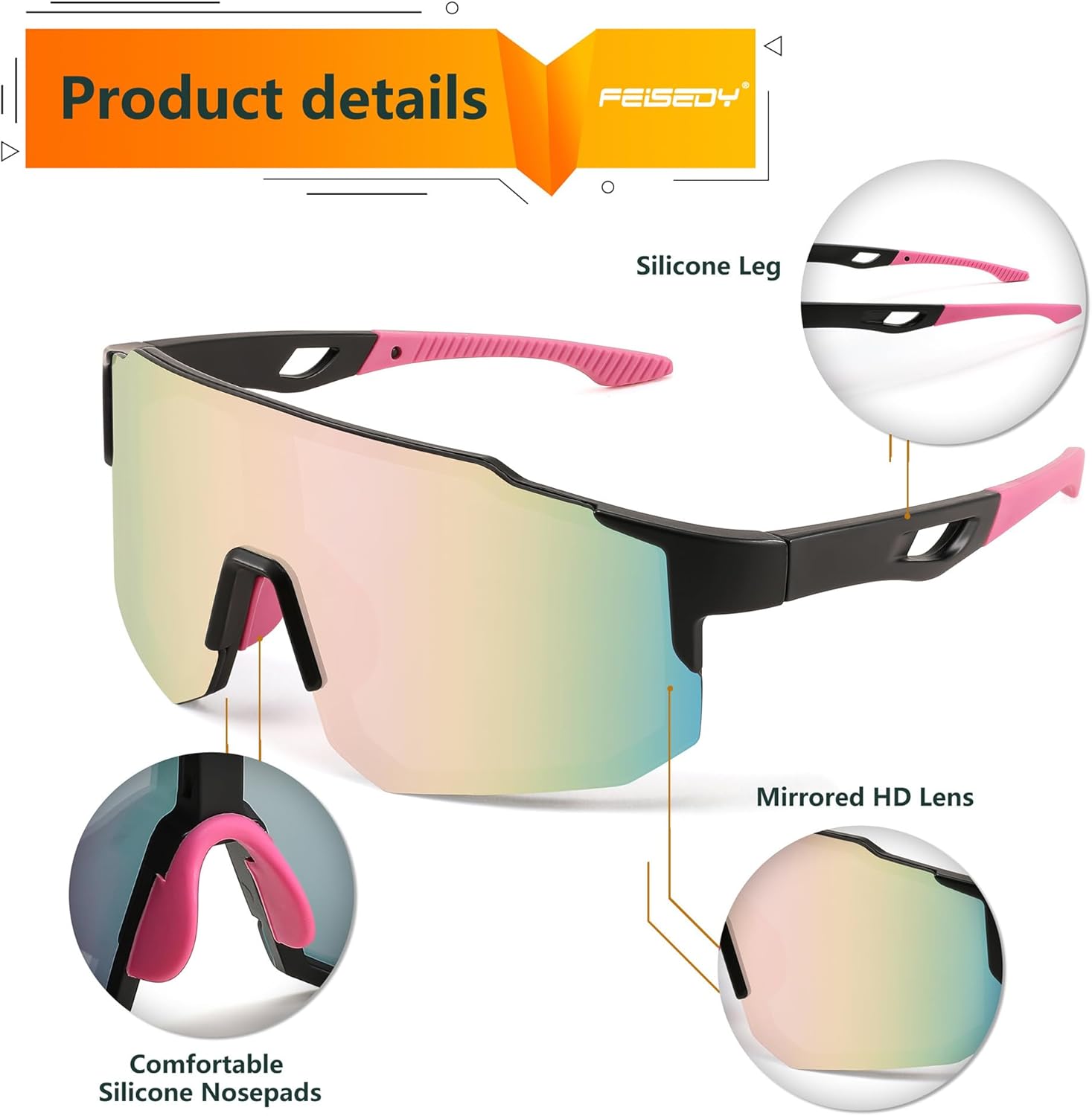 FEISEDY Sport Sunglasses Mens Women Cycling Mirrored Wrap Around Shield Mirrored Baseball Sunglasses