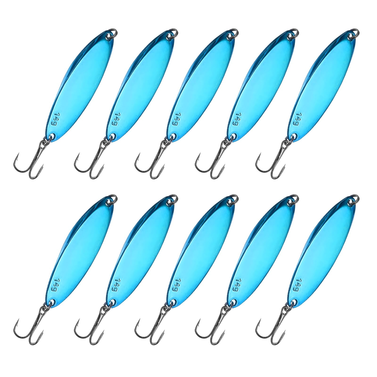 YELARXI Fishing Spoons Lures, Metal Saltwater Treble Trout Lures Jigging Spoon with Treble Hooks Casting Spinner Baits 10 Pcs & 1/2oz & Blue - Fitting for (Freshwater/Salmon/Bass/Trout)