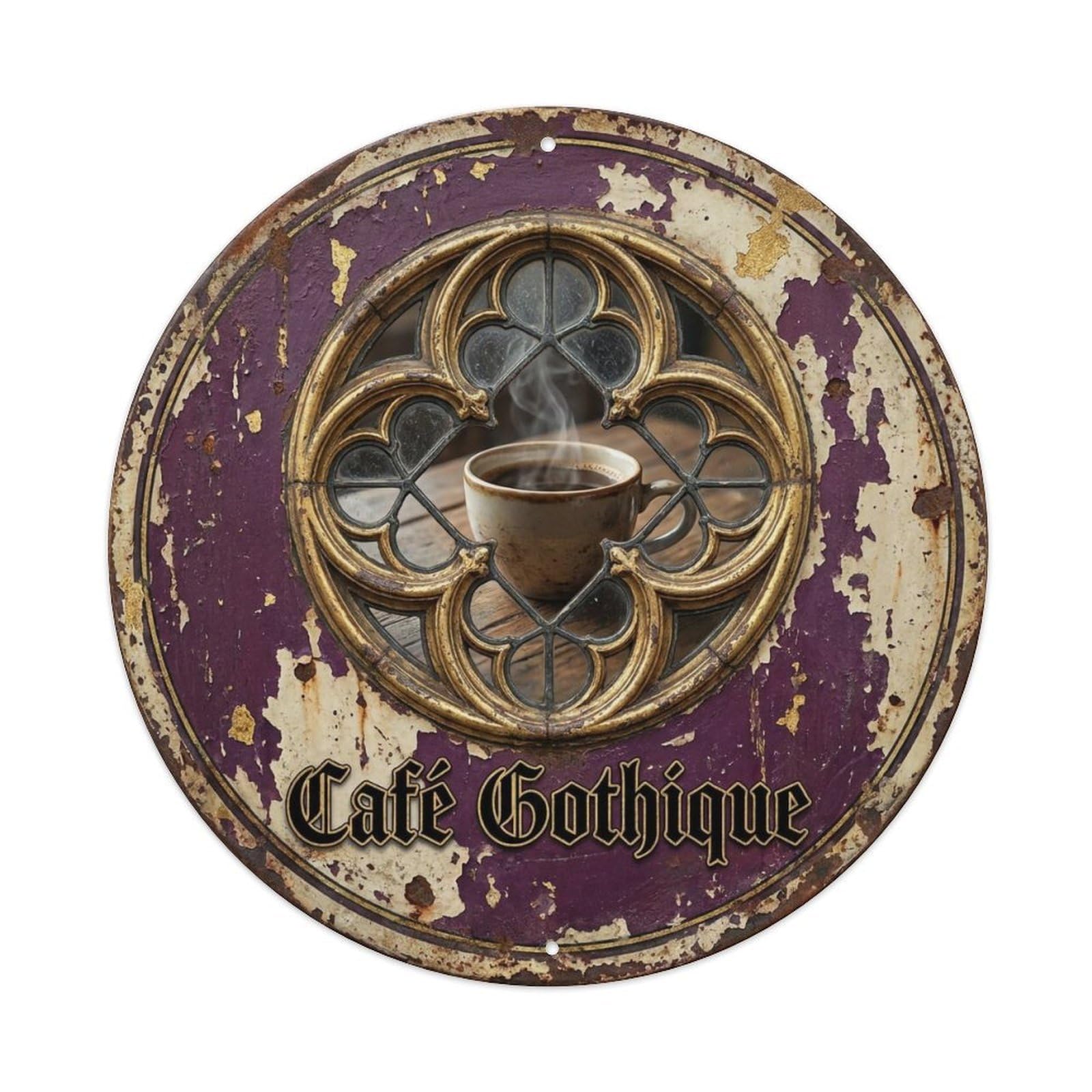 Quatrefoil Gothic Lounge Cafe Metal Tin Sign Plaque Wall Decor for Cafe, Club, Garden Round Metal Poster 8x8Inch