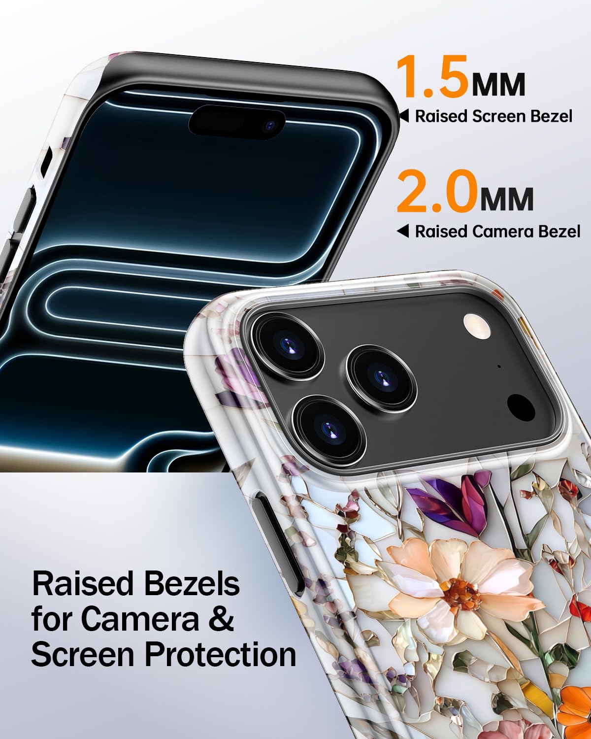 Goodon for iPhone 17 Pro Max Case Cute, Preppy Floral Design,Slim Silicone Protective Hard Cover, Wireless Charging Compatible Aesthetic Glossy Y2K Phone Cases for Women Girls, Marbled Floral Veins — view 8
