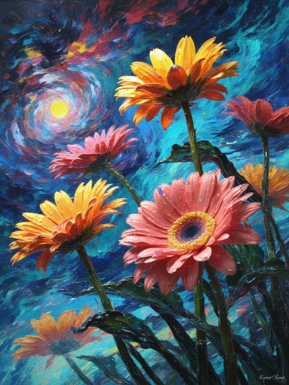 Henypt Cross Stitch Kits for Adults Chrysanthemums and the Starry Sky Flowers DIY Embroidery Kit for Adults Beginners with Accessories Home Wall Decoration 14CT 80x100cm
