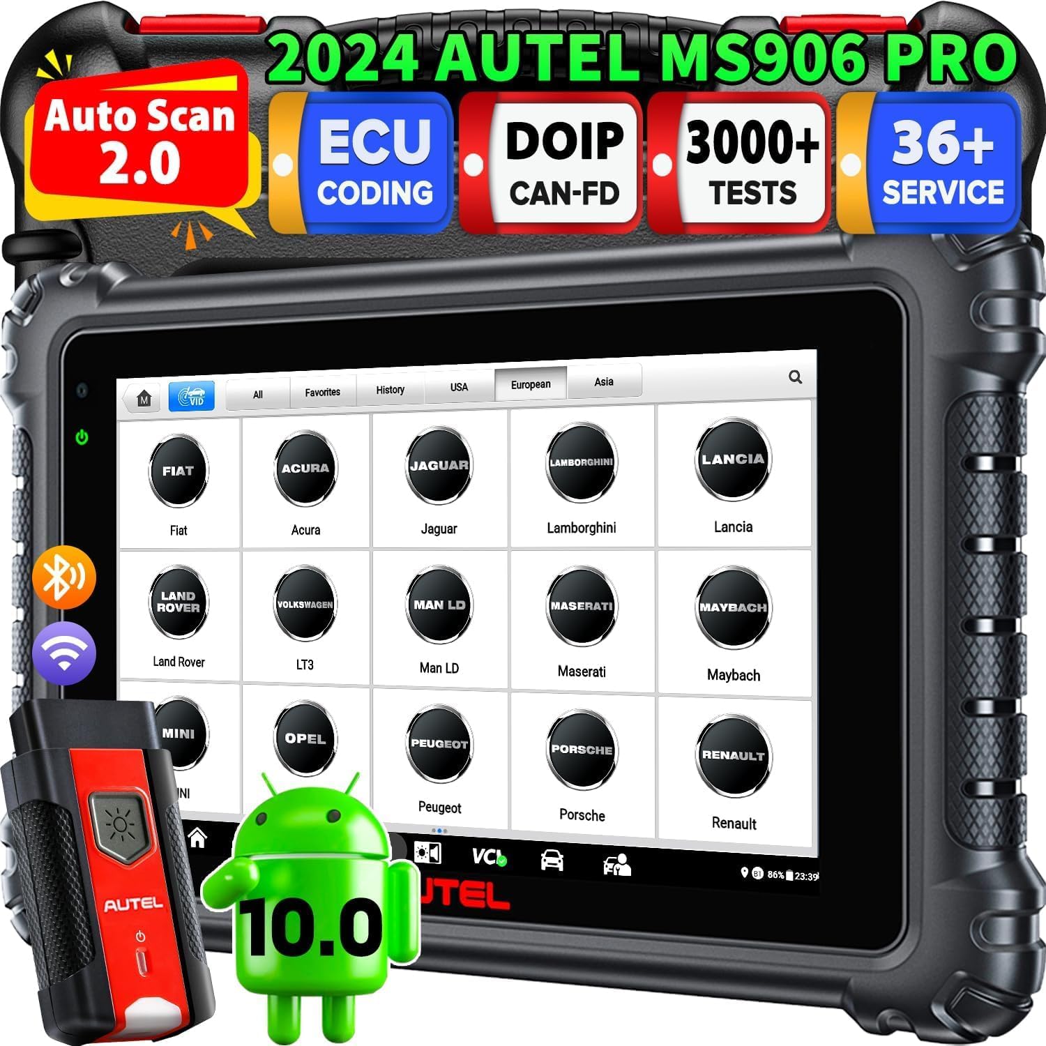Autel MaxiSys MS906 PRO Diagnostic Tool: 2023 MS906PRO Same as MaxiCOM MK906 Pro, Advanced ECU Coding, Upgraded of MS906BT/ MK908, Full Bidirectional, 36+ Services, With £60 MV108