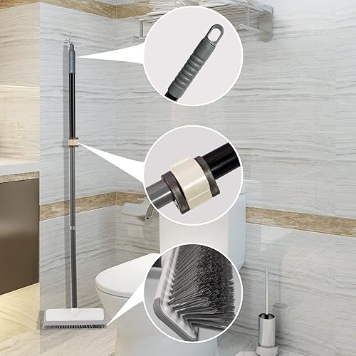 Miniatura 6 de Cepillo de limpieza de ducha con cepillo de cerdas duras Squegee para limpiar escobas extensibles de mango largo al aire libre para barrer cepillo