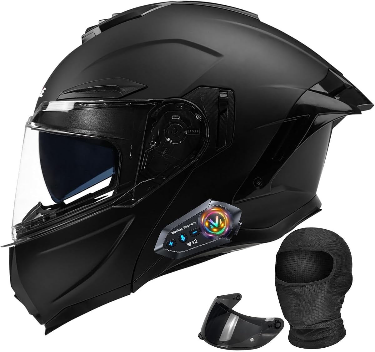 Casco de motocicleta modular Bluetooth con viseras dobles, protector solar incorporado aprobado por DOT, forro lavable extraíble para adultos, hombres y mujeres, Casco Moto Hombre Mujer