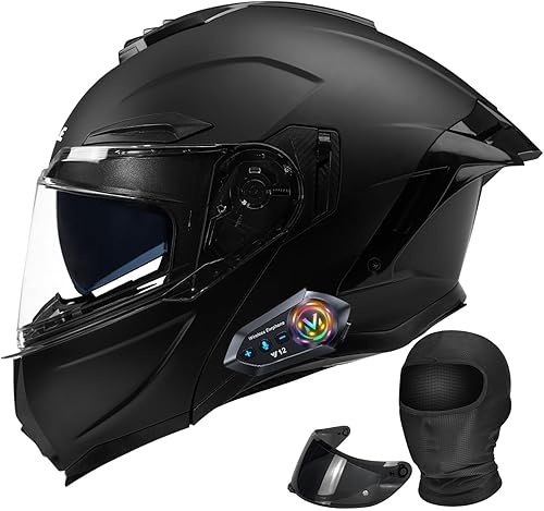 Casco modular de motocicleta Bluetooth con viseras duales, aprobado por DOT, con protector solar incorporado, forro extraíble y lavable para