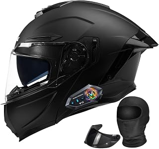 Bluetooth Modular Motorcycle Helmet with Dual Visors, DOT ApprovedBuilt-in Sun Shield, Removable Washable Liner for Adults Men Women, Casco Moto Hombre Mujer