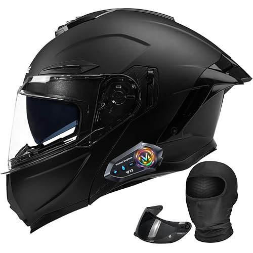 Bluetooth Modular Motorcycle Helmet with Dual Visors, DOT ApprovedBuilt-in Sun Shield, Removable Washable Liner for Adults Men Women, Casco Moto Hombre Mujer