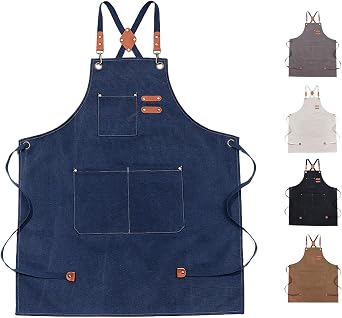 Chef Apron for Kitchen Cooking, Waterproof Adjustable Crossback Apron with Large Pockets for Women and Men
