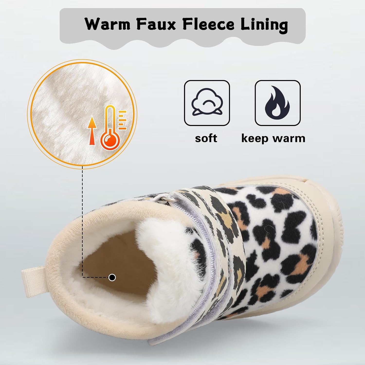 XIHALOOK Toddler Boys Girls Winter Boots Cold Weather Kids Warm Faux Fur Shoes with Two Hook and Loop