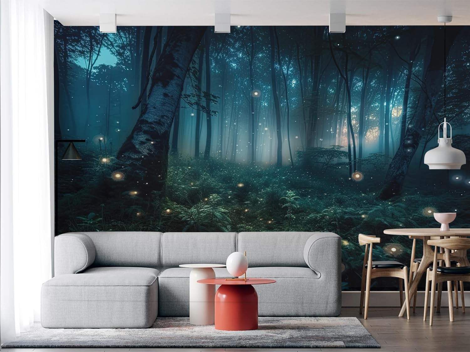 VistaPalette Magical Fantasy Teal Foggy Forest Mural Peel and Stick Wall Art Wallpaper Self Adhesive Removable Mural Large Foil Wall Decor Print Picture