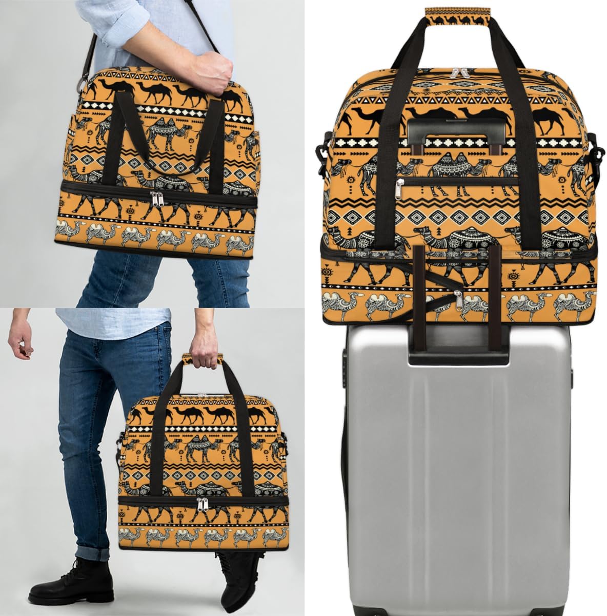 QsirBC Camels Lovely Style Gym Bag for Women Duffle Tote with Shoes Compartment Men Weekender Duffel for Dance Travel Sports Swimming Overnight