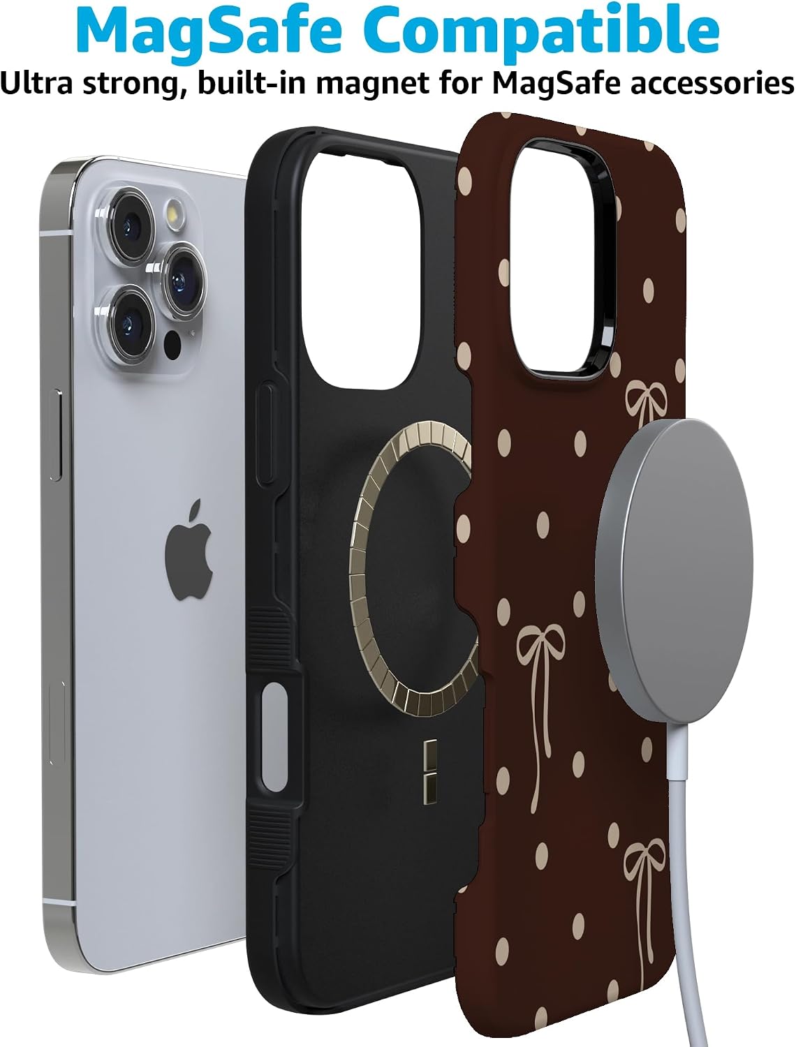 Casely iPhone 16 Pro Case | Teddy Bows | Brown Polka Dot | Bold Protective Design | MagSafe Compatible Design