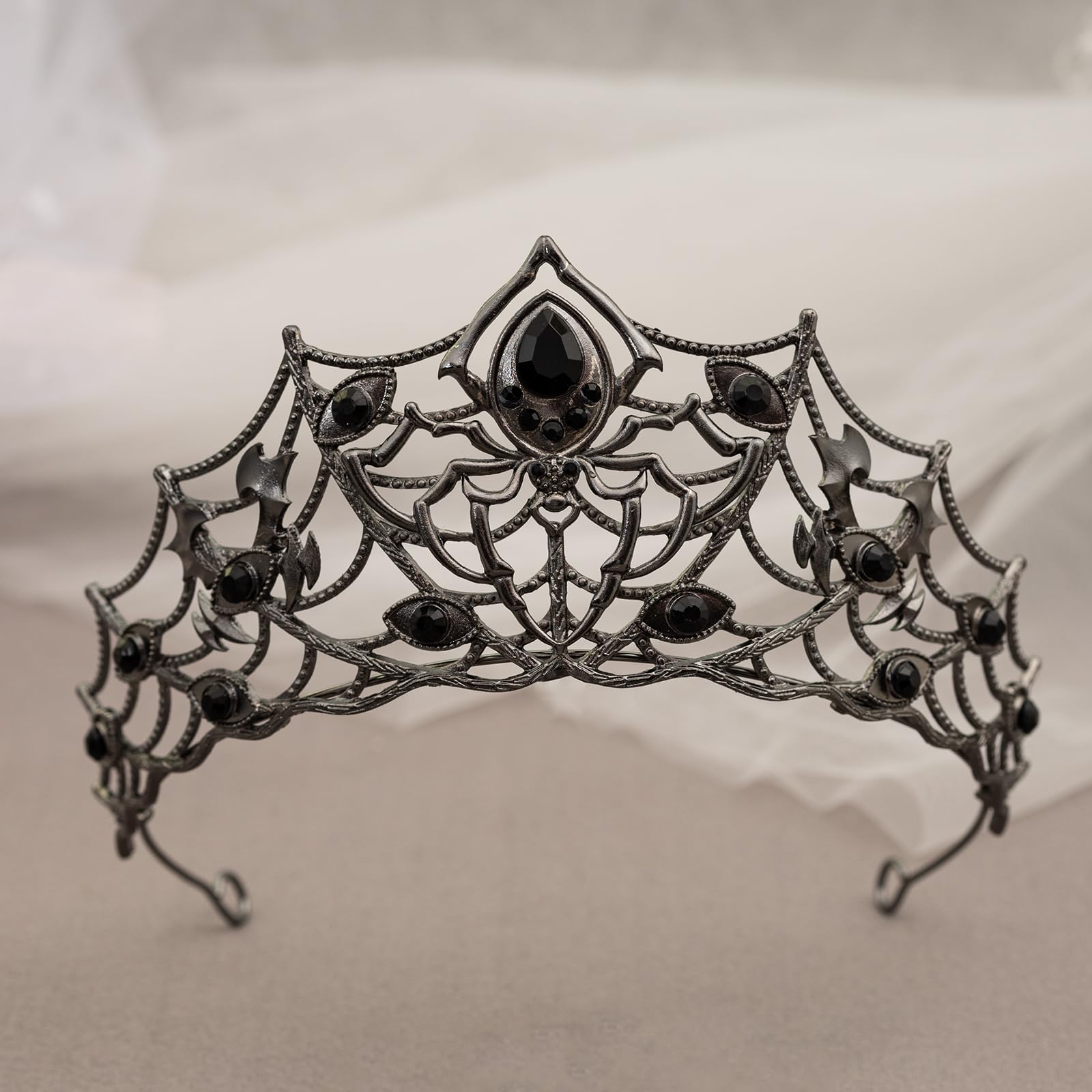 Gothic Black Spider Web Crystal Tiara Crown for Women Girls, Dark Queen Halloween Cosplay Headpiece, Vintage Rhinestone Headband for Masquerade Party Wedding Prom Stage Accessories: Black - Black Diamond