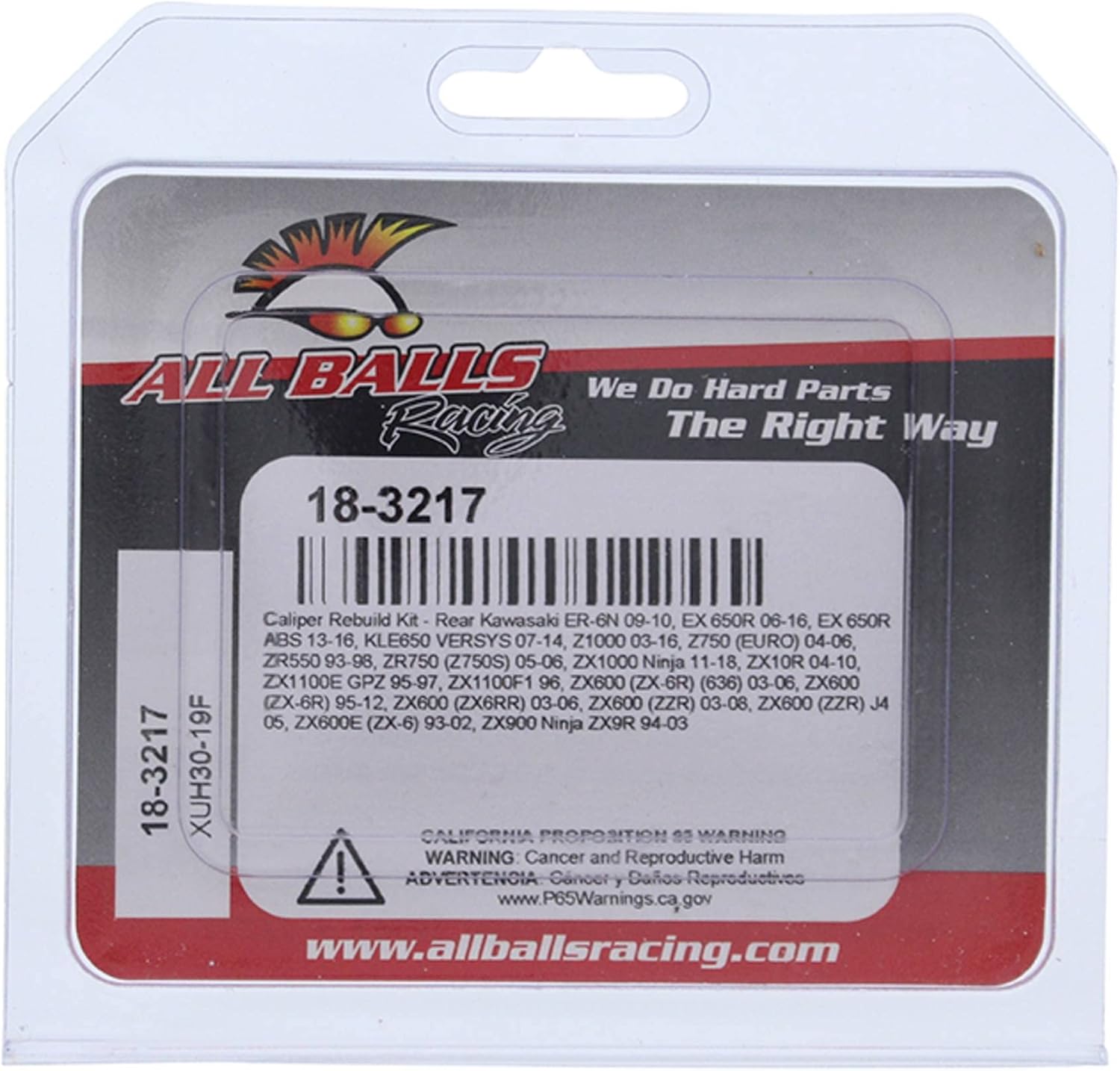 All Balls Racing 18-3217 Caliper Rebuild Kit Rear Compatible with/Replacement For Kawasaki ER 6N (ER 650C) 2009-2010, Ninja 1000 (ZX 1000M) ABS 2014-2016, Ninja 650 (EX 650 E) 2012-2016