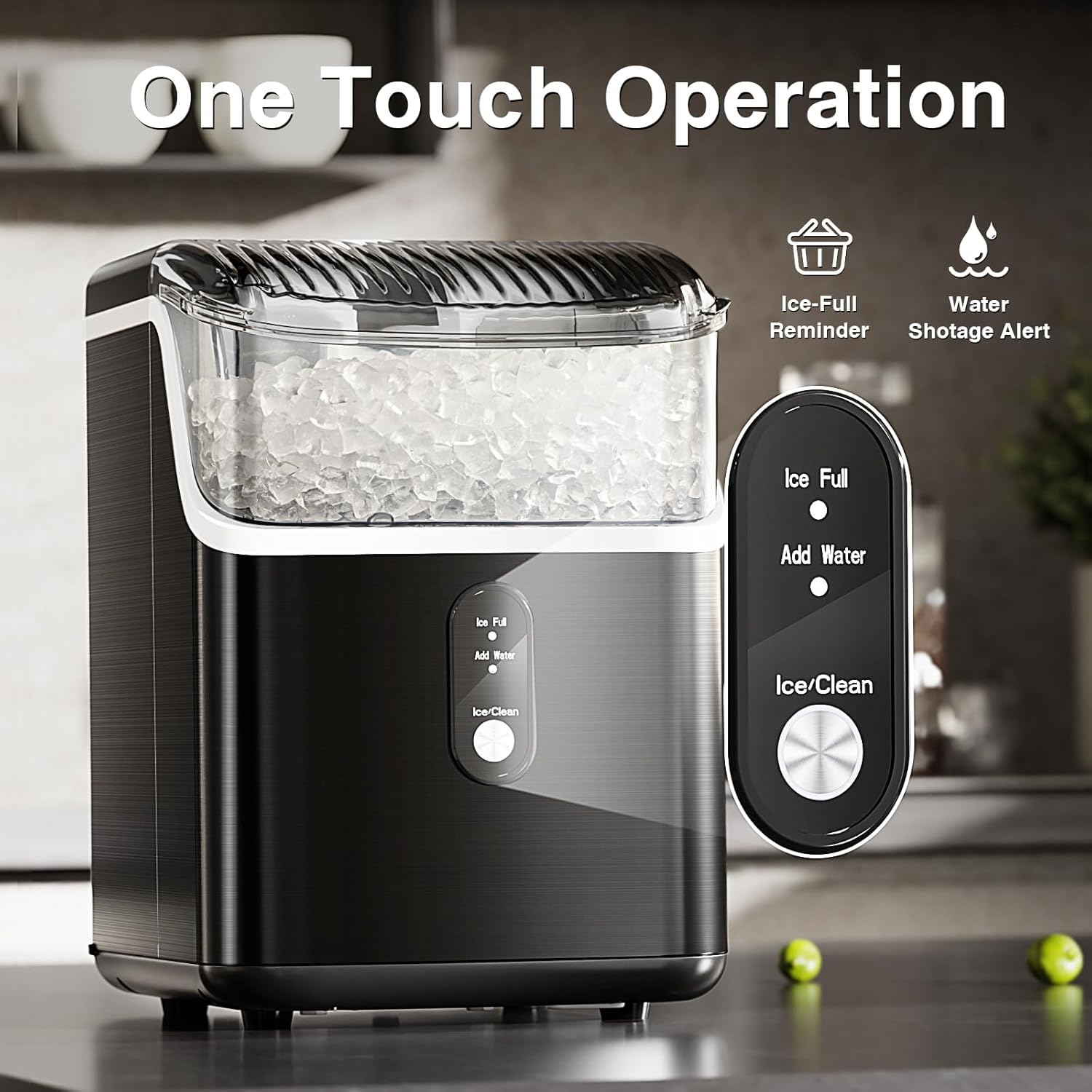 Antarctic Star Nugget Ice Makers Countertop, Portable Ice Machine With Ice Scoop & Basket, 34lbs/24h, Self-Cleaning, One Click Operation For Camping/RV/Party (Stainless Steel Black) on Fridge.com - View 6