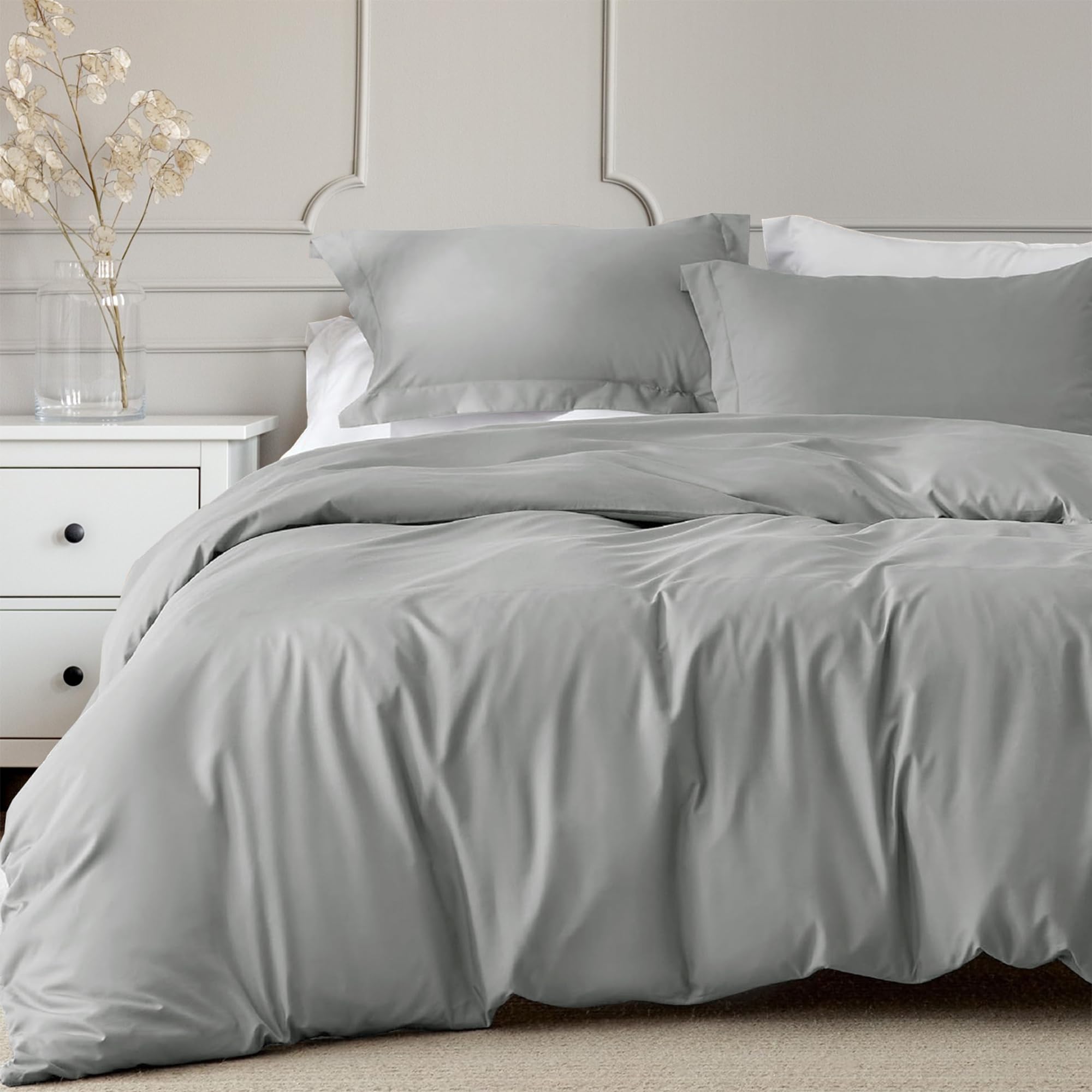 Linens World 200 Thread Count 100% Egyptian Cotton Duvet Quilt Cover Bedding Sets with Pillow cases (Silver Grey, King)
