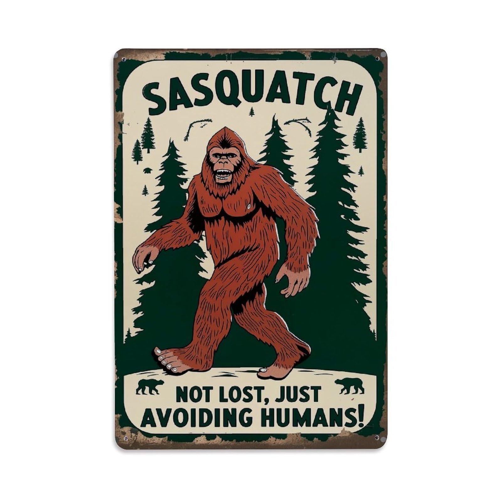 Jdfenggu Vintage Sasquatch Forest Poster Design Retro Metal Tin Sign, Metal Poster For Bar, Home, Man Cave, Kitchen, Laundry Room Art Decor 8X12 Inch