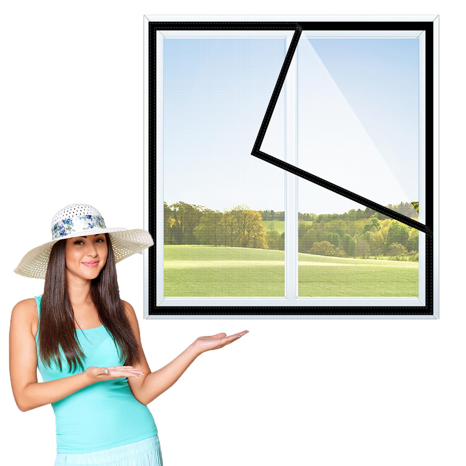 95x145cm,Window Nets to Keep Bugs Out, Fly Screens for Window, DIY Magnetic Window Screen Insect Screen Mosquito Net Fits Any Size, Cat Window Guard, Easy to Install