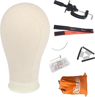 XTREND 21"-24" Canvas Block Mannequin Head for Making Weft/Wig/Hair Extension, Display Styling Mannequin With Wig Stand Set, Manikin Canvas Hair Accessories 22 Inch