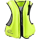 Rrtizan Inflatable Snorkel Vest for Adult, Travel Snorkeling Vest for Swimming, Snorkeling, Paddleboarding, Swim Vest Adult Suitable for 90-220lbs (Green, S-M)