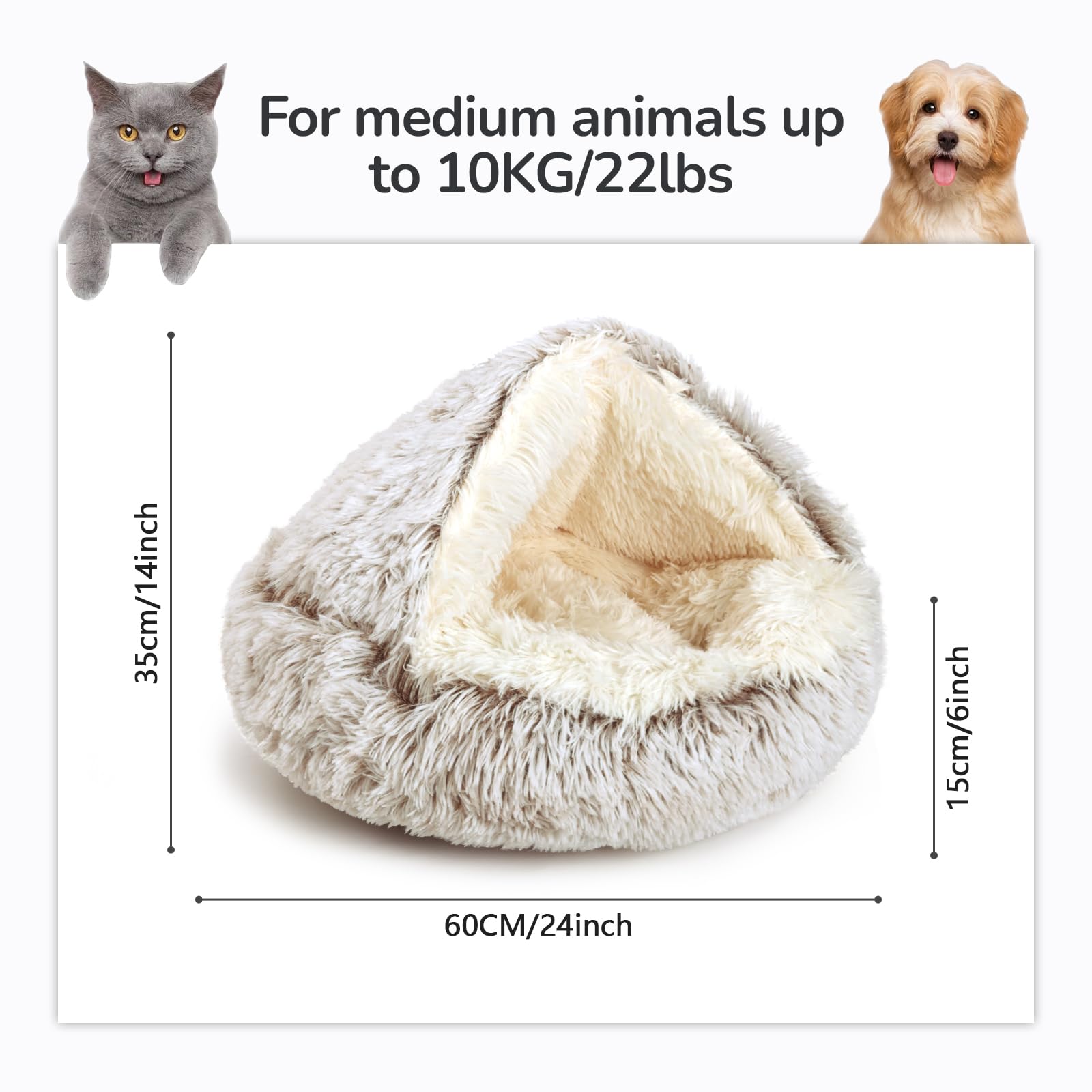 Katzenbett, Katzennest, Haustierbett Tierbett, Kleine Hundebett Waschbarer Flauschiges Rund Weich Katzenschlafplatz FüR Katzen Rutschfestem Wasserdichtem Boden (Braun,60 X 60 cm)