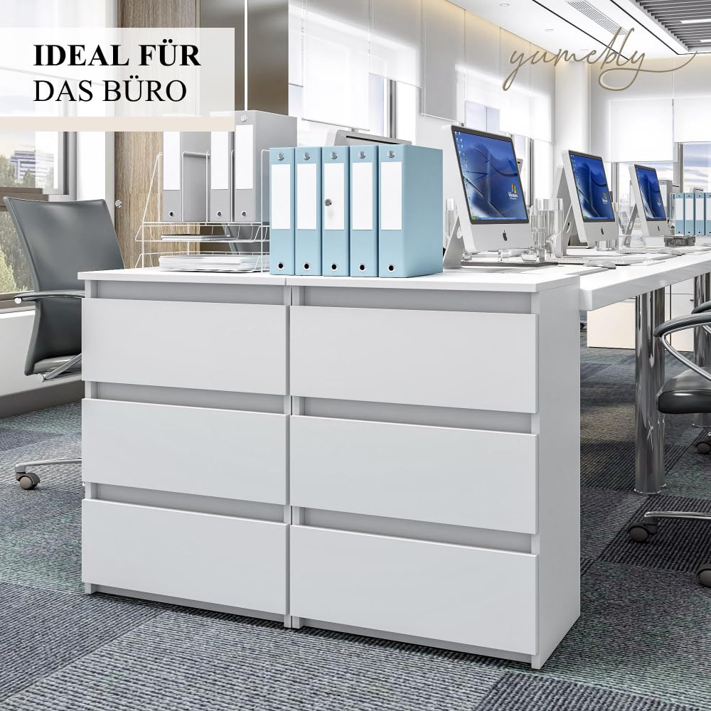 Kommode mit 6 Schubladen Weiß | 100x33x71 cm| Große geräumige Schubladenschrank | Ideal für Schlafzimmer, Wohnzimmer, Kinderzimmer und Büro