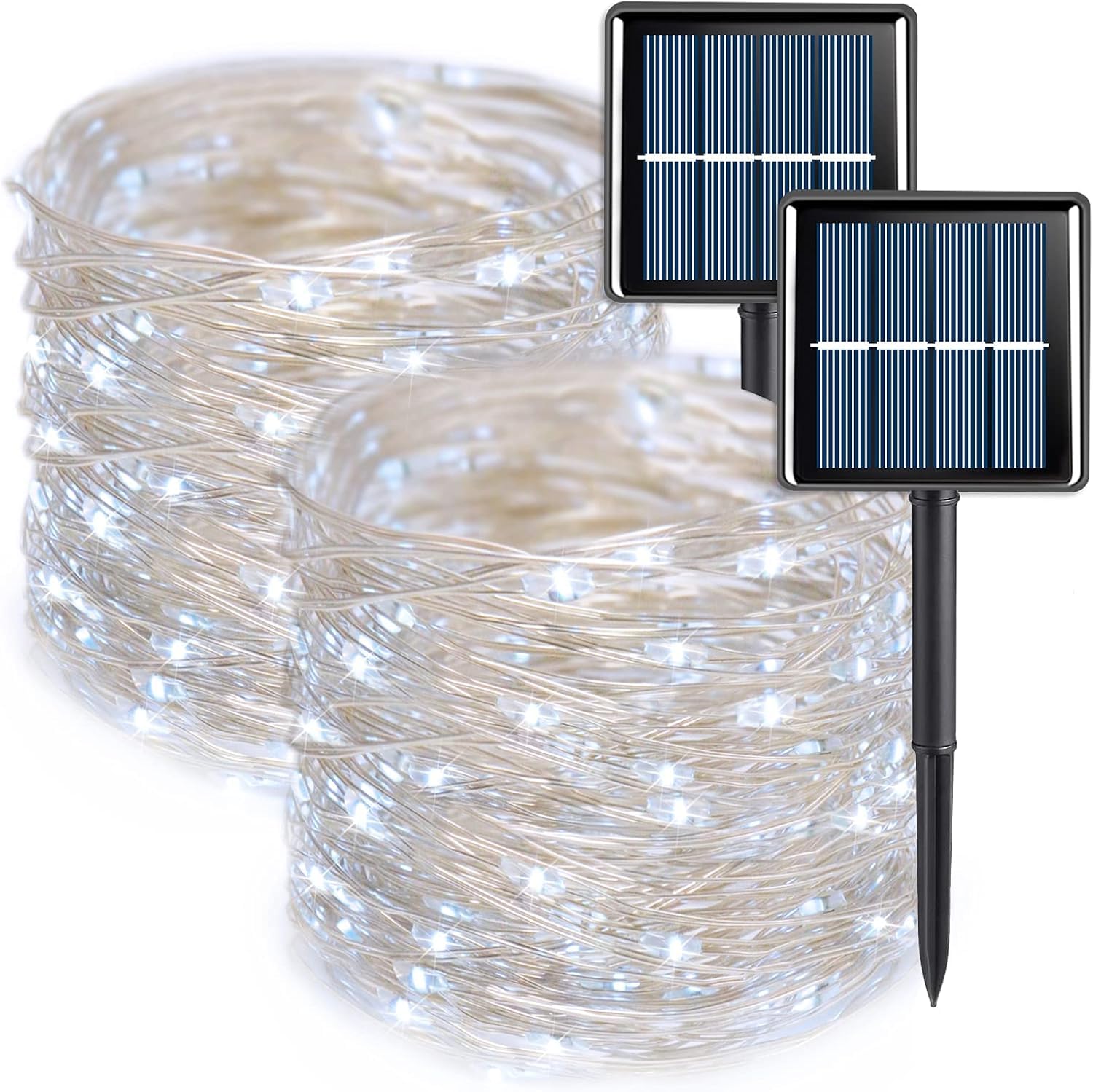 wisdom line - Solar fairy lights, 2 x 20 m, 200 LEDs, 8 lighting modes, waterproof, warm light