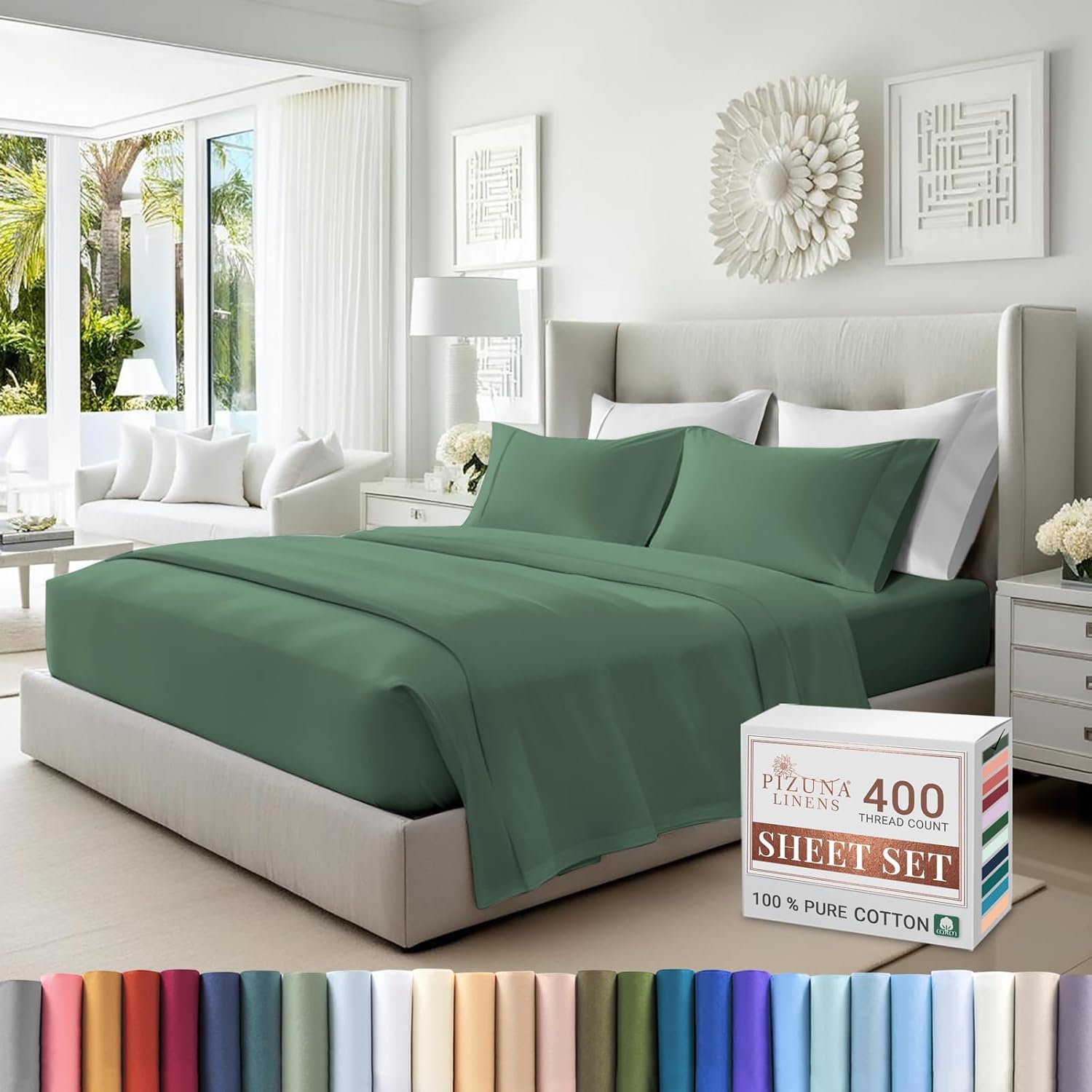 Pizuna Queen Size 400 Thread Count Luxurious Long Staple Cotton Sateen Sheets Set with 15" Deep Pocket (Combed Apricot Orange Cotton Sheets Queen)