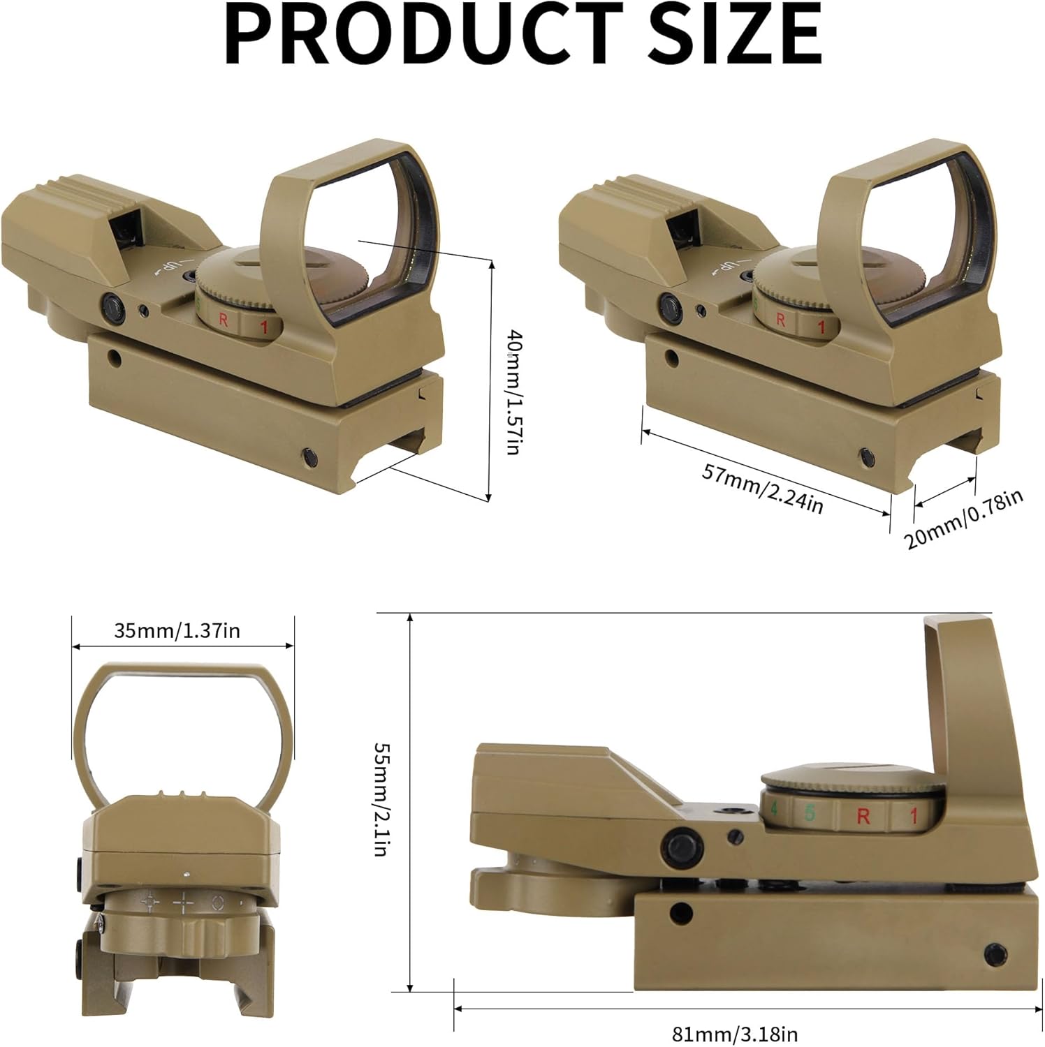 KASENTE Red Green Dot Gun Sight Tactical Reflex Sight with 4 Adjustable Reticles for 20mm Rail Mount