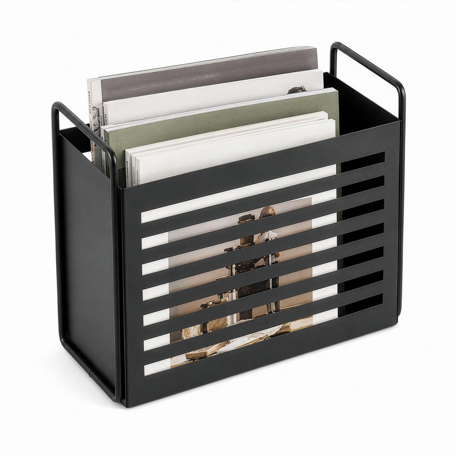 GREENSAPPIRE Magazine Rack & File Holder, Metal Magazine Stand for Books, Newspapers, Magazines & Tablets, Mail Organizer Bin for Home, Office & Dorm (Black)