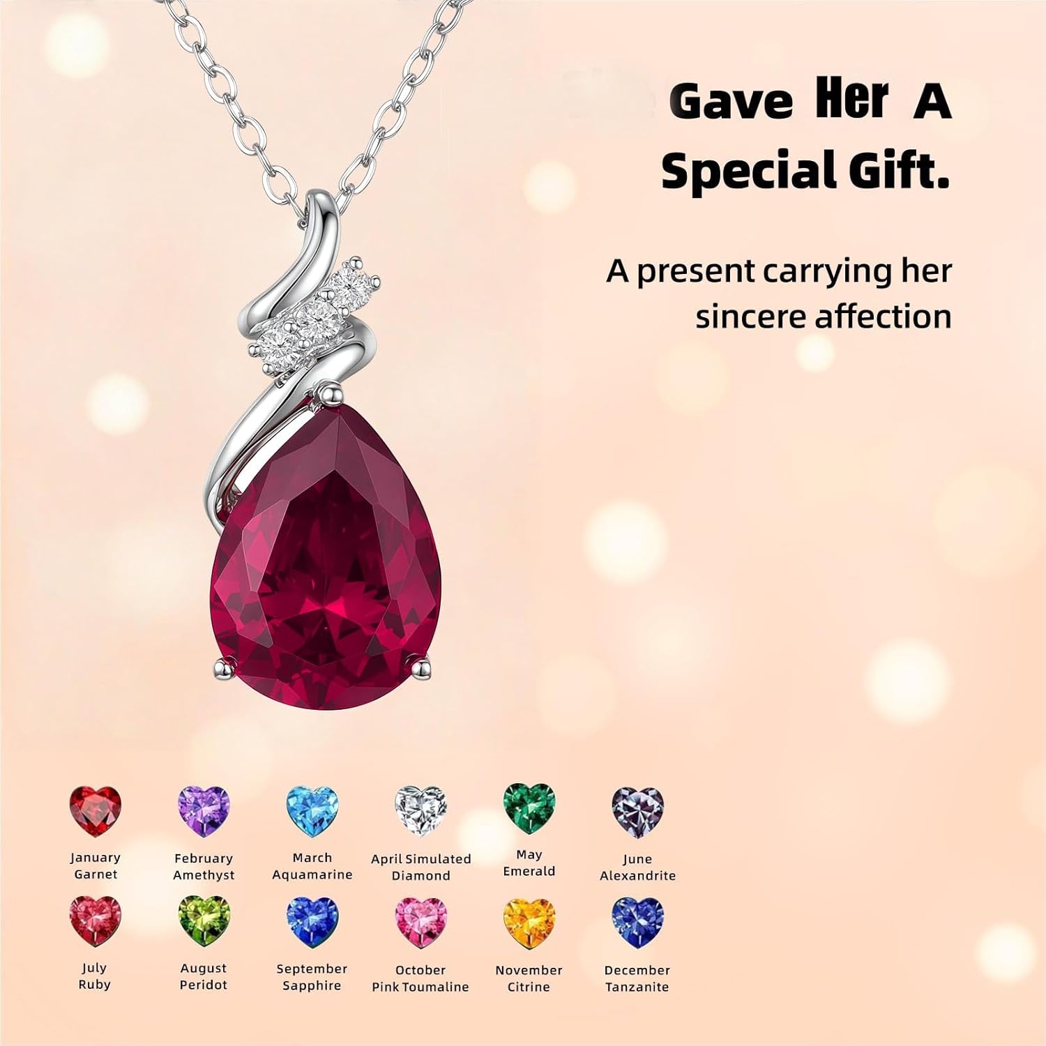 Birthstone Necklace for Women - S925 Sterling Silver Teardrop with Cubic Zirconia and Gemstones -Birthday Jewelry gift for her, Girlfriend, Wife, Mom on Birthday, Anniversary - Image 4