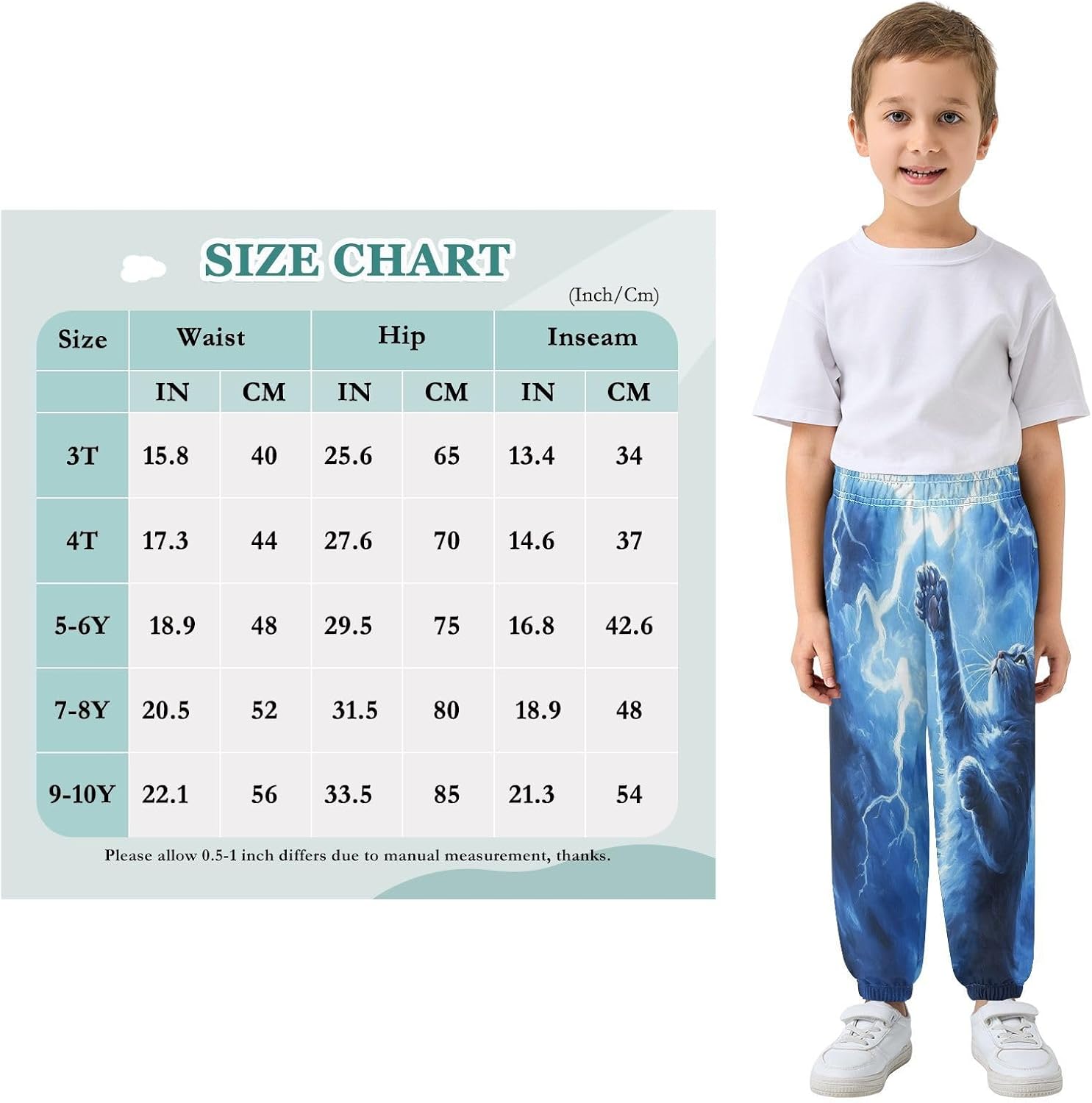 Boy Sweatpants Cat Animal Blue Joggers Casual Athletic Pants Kids Elastic Waist Cuffed with Pockets