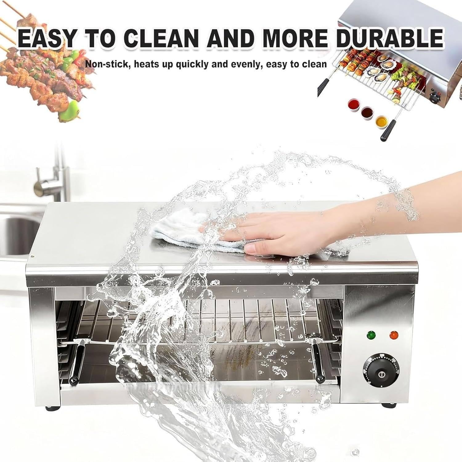 Horno de salamandra eléctrico Comercial con Control termostático, Potencia de 2000 W, Rejilla Ajustable para cocinar Perfectamente, para Pizza, Pollo asado y Carne en cocinas Profesionales