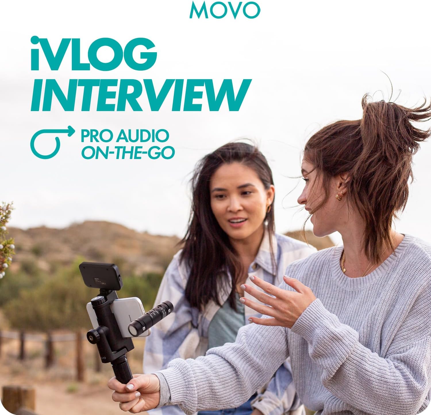 Movo iVlog-Interview iPhone Vlogging Kit with DoubleMic, Phone Mount, Tabletop Tripod, and Light - Ideal Content Creator Kit for iPhone