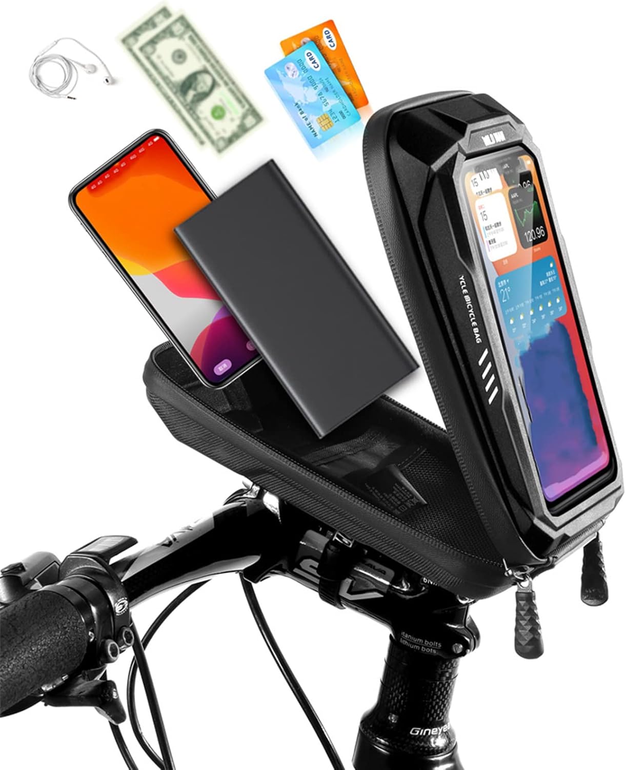 Reflective Bicycle Bag Bike Phone Support Case Handerbar Waterproof Frame Top Tube Bag Touch-Screen Case with Headphone Plug
