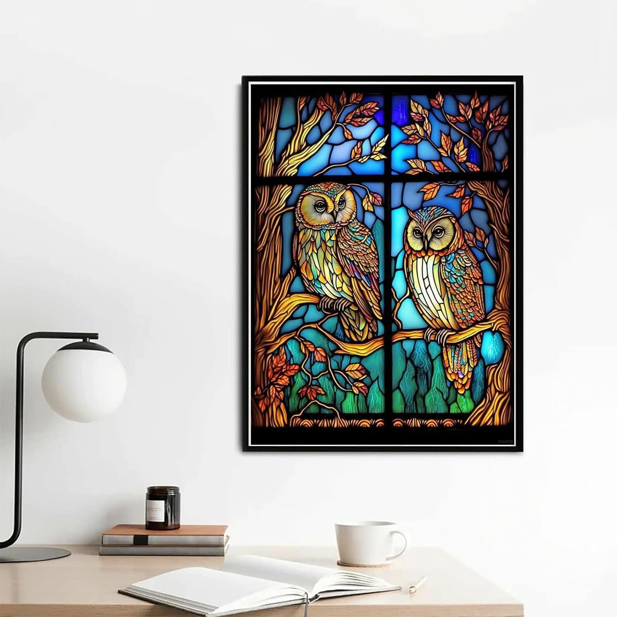 YEEIFFD Stained Glass Owl Diamond Painting Kits, Diamond Art for Adults, 5D Gem Art Painting Owl with Diamond by Number Home Wall Decor 30x40cm