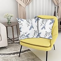 Vista 8 de Juego de 2 fundas de almohada azules y blancas de 18 x 18 pulgadas, fundas de almohada decorativas de hojas grises y grises, fundas de almohada