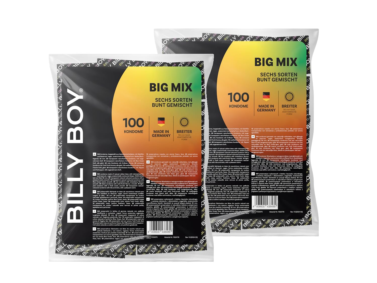 BILLY BOY Kondome Big Mix 200er | 56 mm | Kondommix in breiter Passform | verschiedene Sorten bunt gemischt | (2 x 100 Stück)