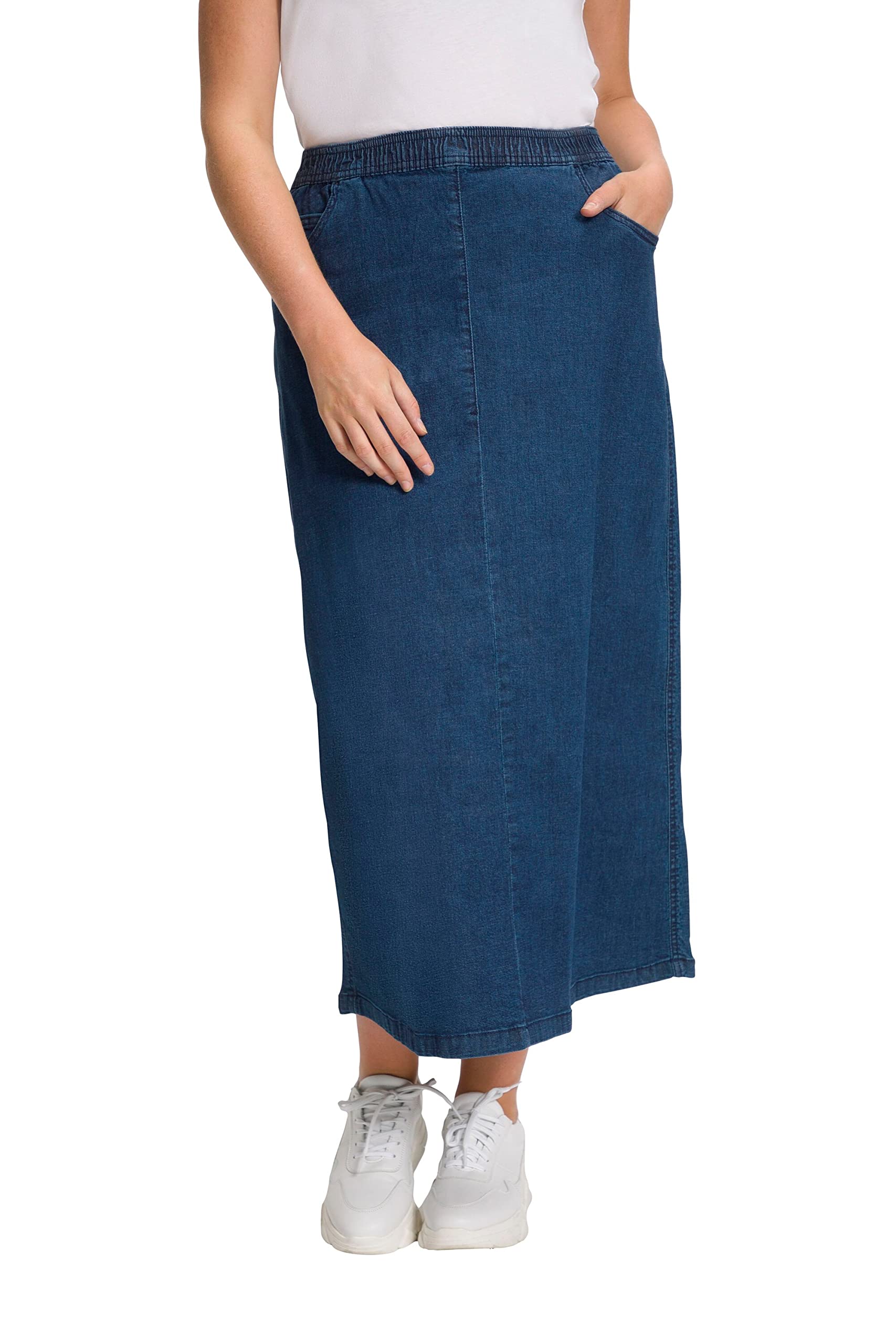 Ulla Popken Damen große Größen Übergrößen Plus Size Jeans-Rock, ausgestellt, Elastikbund 725370