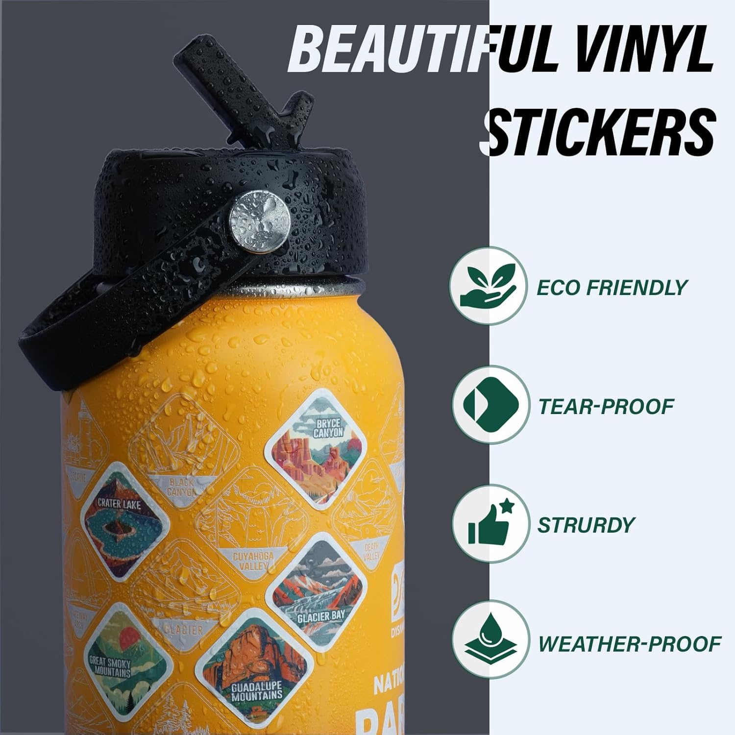 National Parks Water Bottle – 32 oz Insulated Stainless Steel Water Jug with 63 Hand-Drawn Park Stickers, Outdoor Accessories & Gift Box – BPA-Free – Ideal for Hiking, Camping & Travel - Image 4