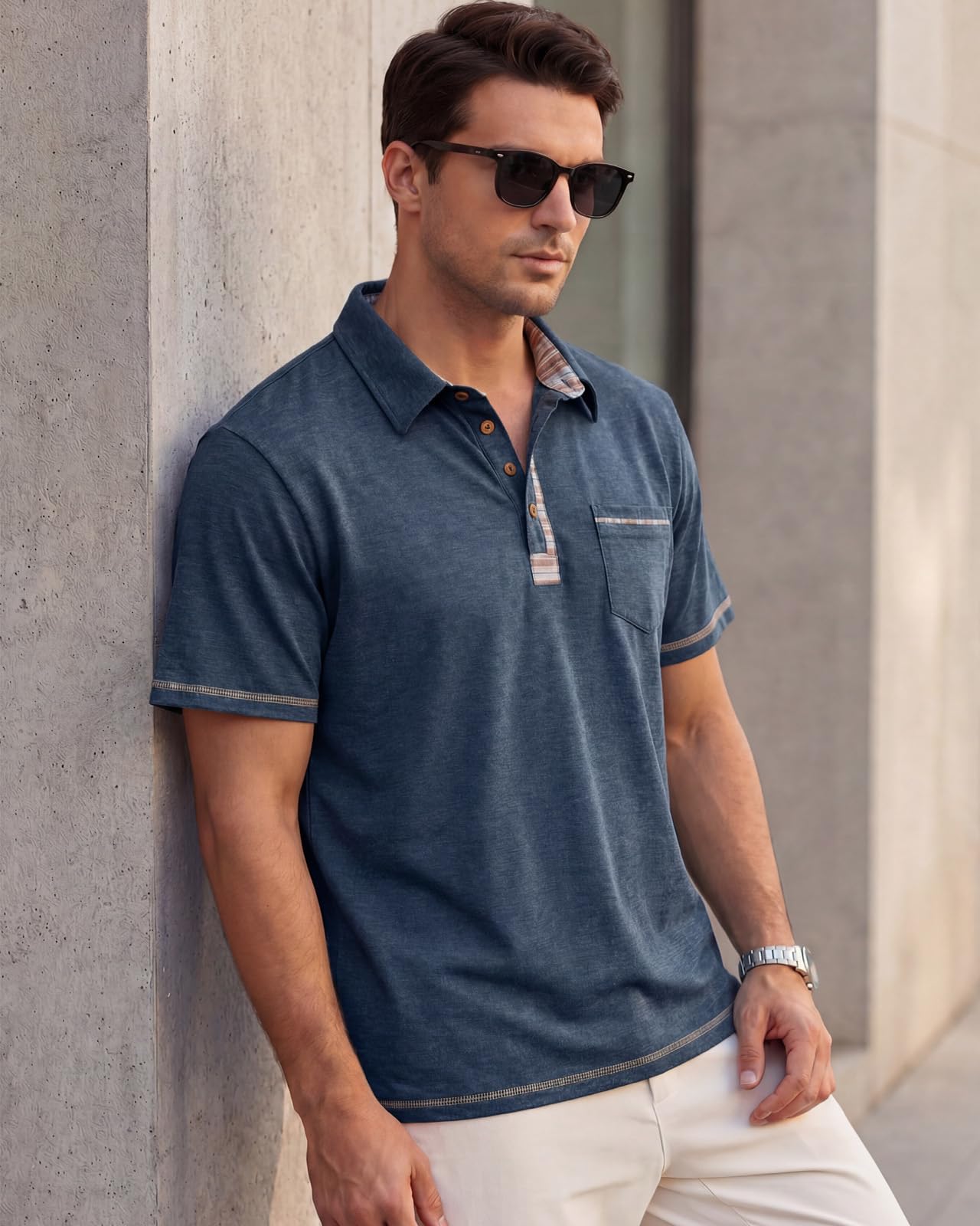 PRIVIMIX Polo Homme Manches Courtes avec Poche Ete Polo Tops Tee Shirt de Golf Rugby M-3XL