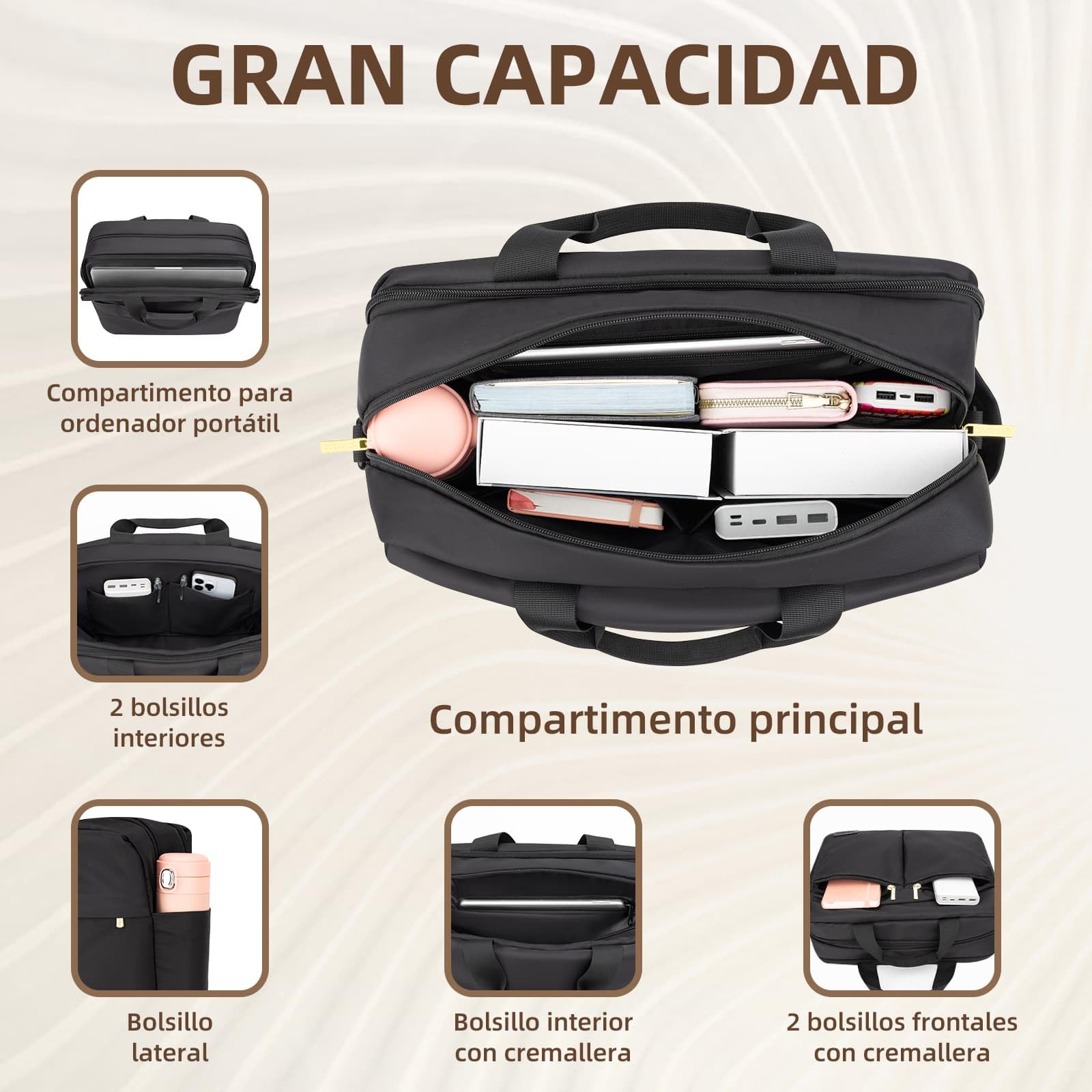 RAINYEAR Bolso para portátil de 15,6 pulgadas Bolso mensajero para portátil Bolso para mujer Maletín para negocios Oficina Viajes Bolso pequeño para ordenador