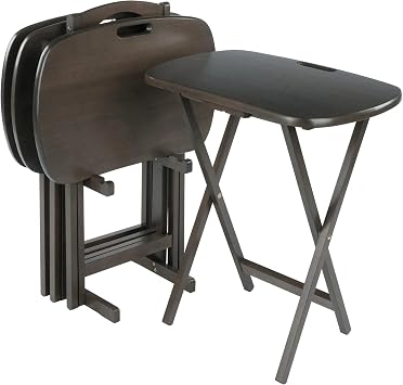 Casafoyer Lucca 5-Piece TV Table Set | Folding Snack Tables | Compact Storage | Oyster Gray Finish | Easy Assembly | 22.8" x 15.6" | 16577