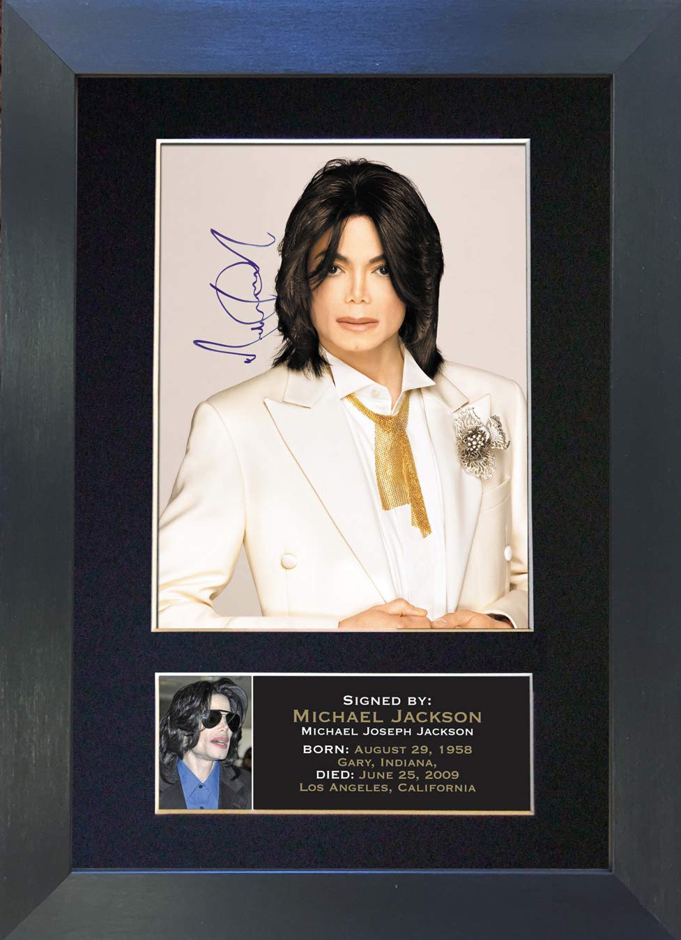 MICHAEL JACKSON Memorial Signed Autograph Mounted Photo Reproduction PRINT A4 Rare (297 x 210mm) #68 (Black Frame)