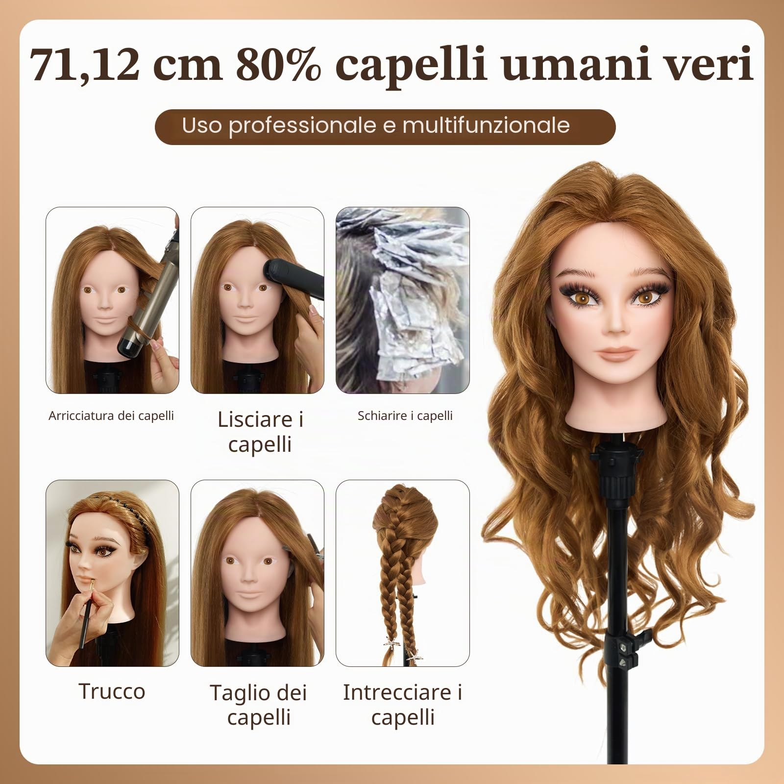 Neverland 24" Testa Manichino 80% Capelli Veri per Parrucchieri con Morsetto