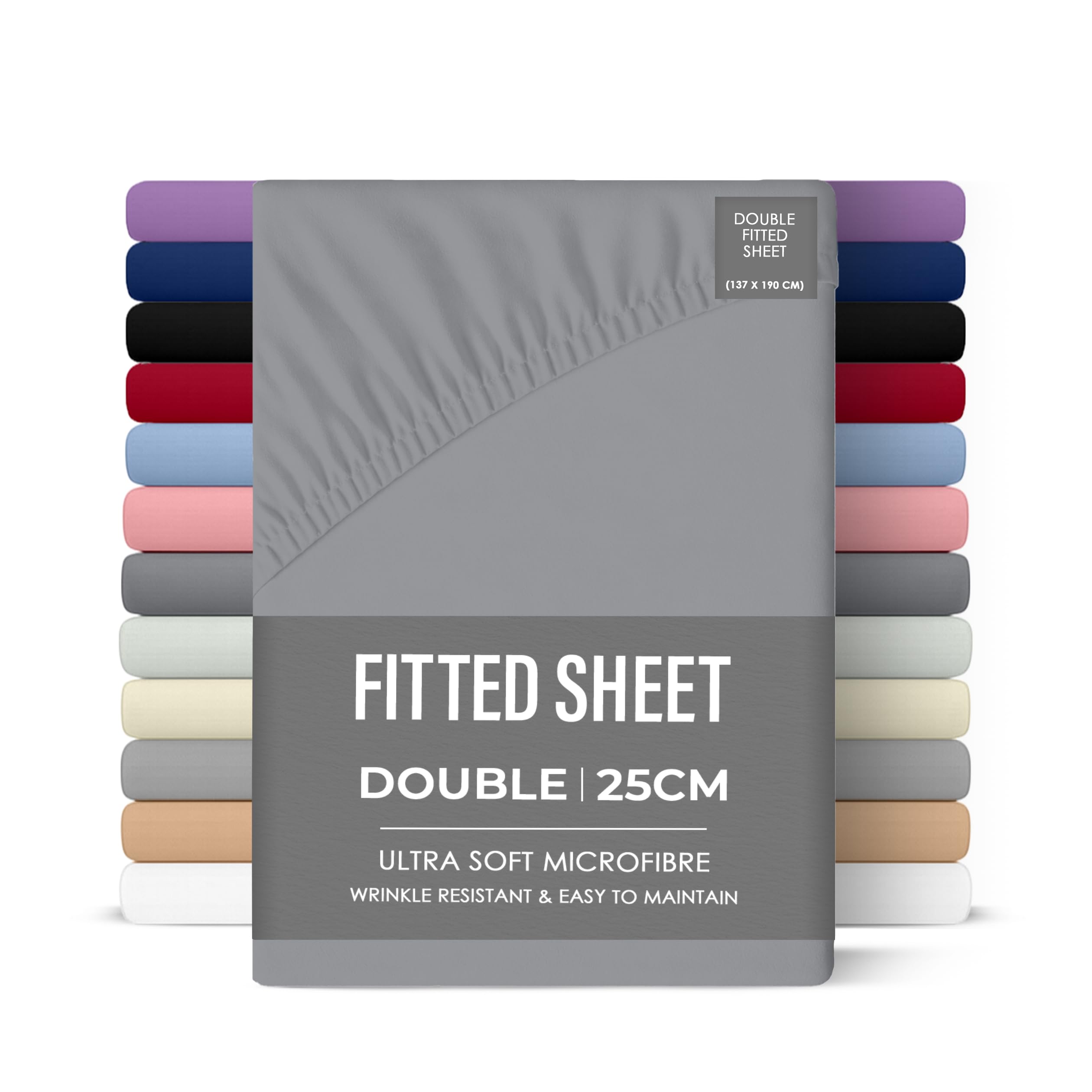 Rohi Grey 25Cm Deep Microfibre Fitted Sheet Double Bed – Comfy Soft & Breathable Deep Fitted Sheet With Elasticated Corners – Hypoallergenic & Durable Bed Sheet (, 137 X 190Cm)