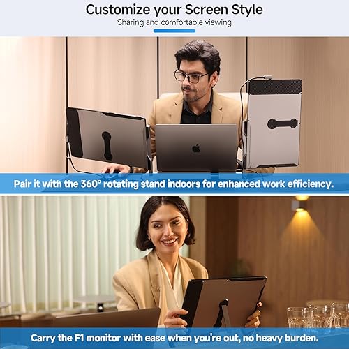 Miniatura 4 de Maxfree Extensor de pantalla triple F2 para laptop, extensor de monitor de laptop de 14 pulgadas con soporte de rotación de 360, Plug & Play USB-C,