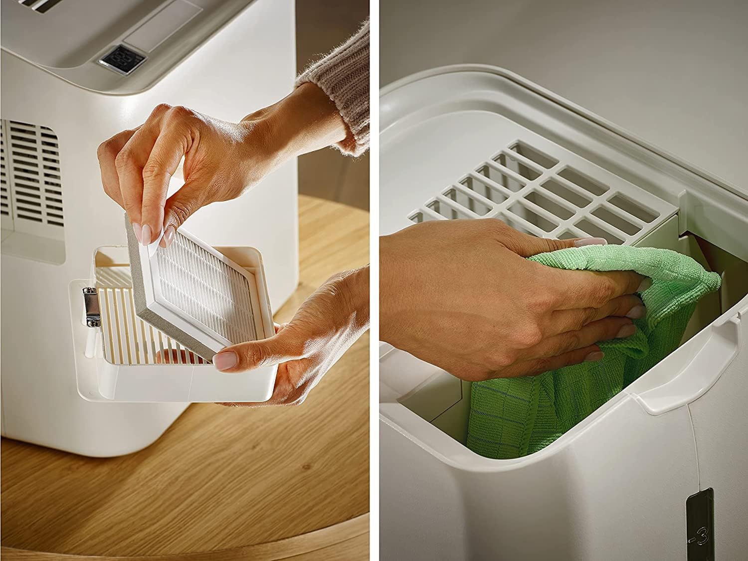 Soehnle Airfresh Wash 500 oczyszczacz powietrza zapewnia zdrowe, czyste, naturalnie wilgotne powietrze, oczyszczacz powietrza z trójwarstwowym systemem filtracji, nawilżacz powietrza z wyświetlaczem