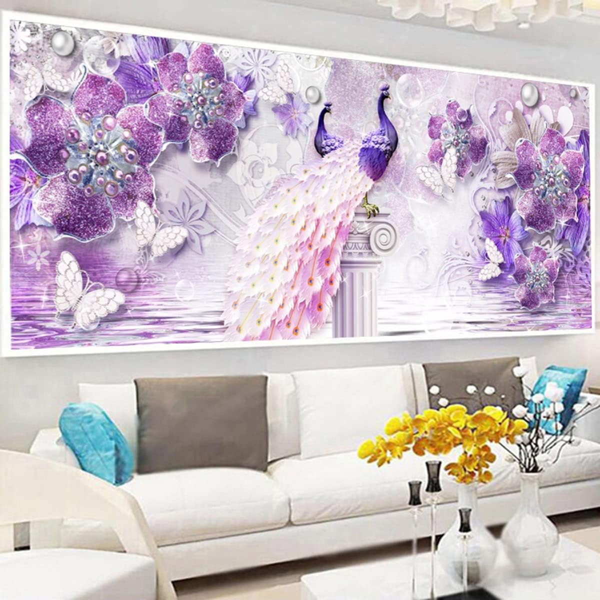 Instarry 5D DIY Diamond Painting Large Size Peacock Mosaic Crystal Embroidery Wall Art Decor Arts and Crafts 59.1x23.6 inch